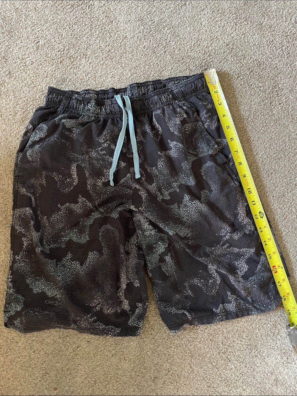 all in motion Black Patterned Shorts with Light Blue Drawstring